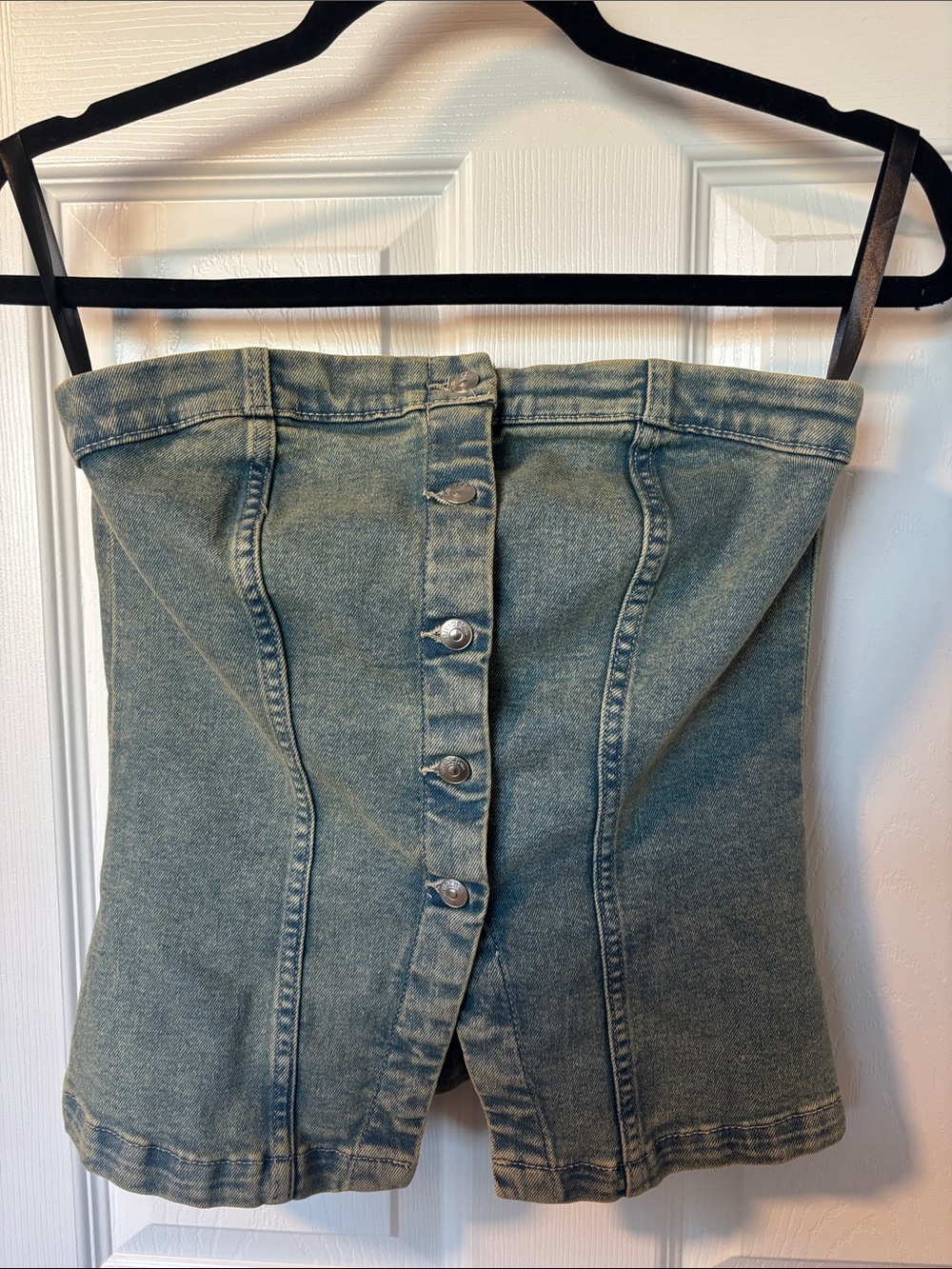 H&M Olive Green Strapless Button-Front Denim Top